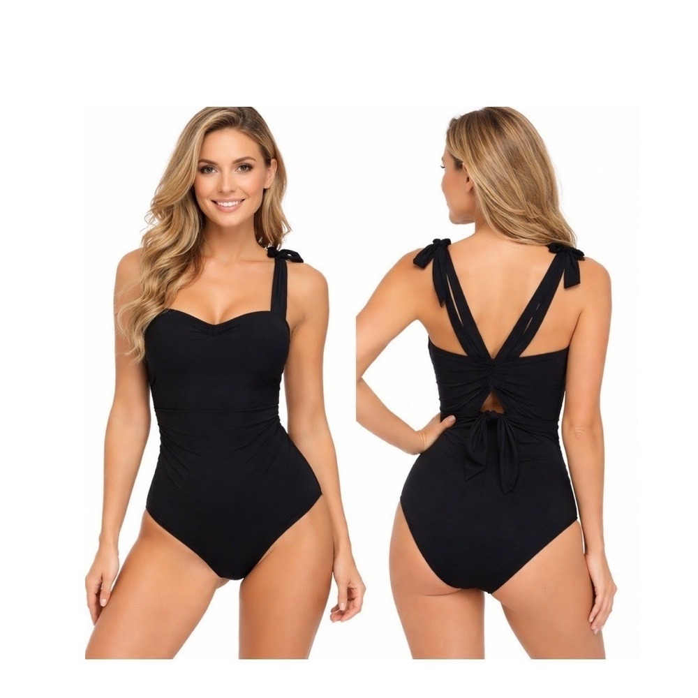 BECCA NWT Black One Piece Swimsuit Tummy Control Tie Back Women's Plus Size 1X